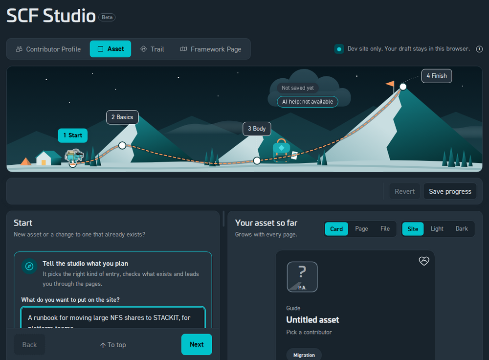 The SCF Studio: a form on the right, the climb from page to page on the left